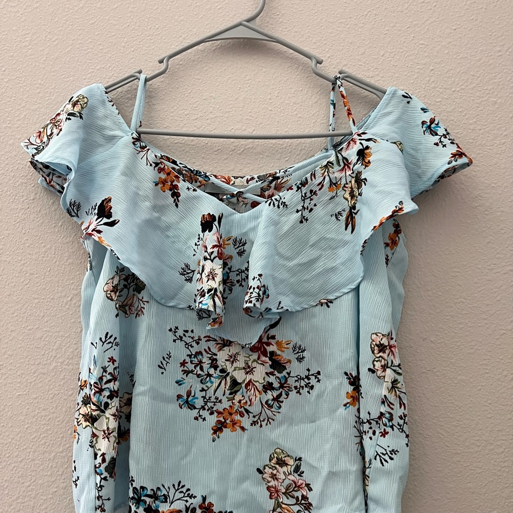 light blue floral print blouse